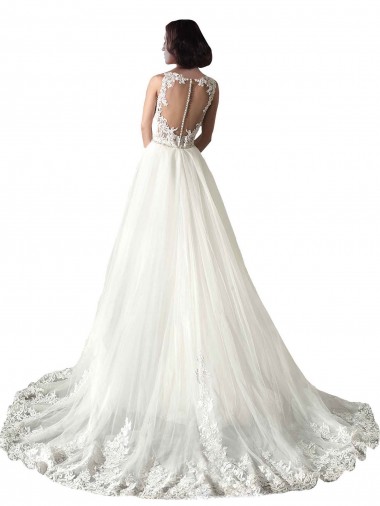 Blanco Sirena Cuello de Corazón Cola capilla Tul Encaje Vestidos de novia