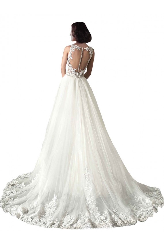 Compra Blanco Sirena Cuello de Corazón Cola capilla Tul Encaje Vestidos de novia