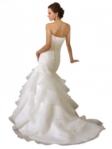 Blanco Sirena Cuello de Corazón Cola capilla Tul Vestidos de novia