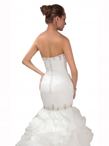 Blanco Sirena Cuello de Corazón Cola capilla Tul Vestidos de novia