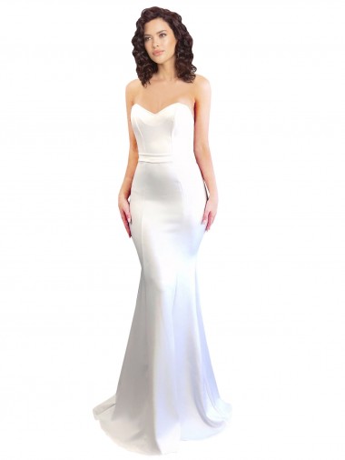 Blanco Sirena Cuello de Corazón Sin tirantes Cuello Alto Crepé Elástico Largo Formales Vestidos de dama de honor / Vestidos de fiesta Asequibles