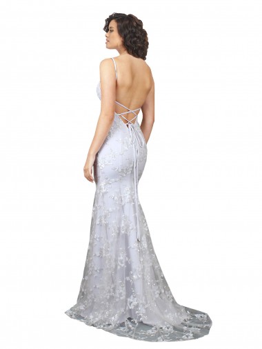 Blanco Sirena Cuello en V Cuello Alto Crepé Elástico Lentejuela Tul Largo Formales Vestidos de dama de honor / Vestidos de fiesta