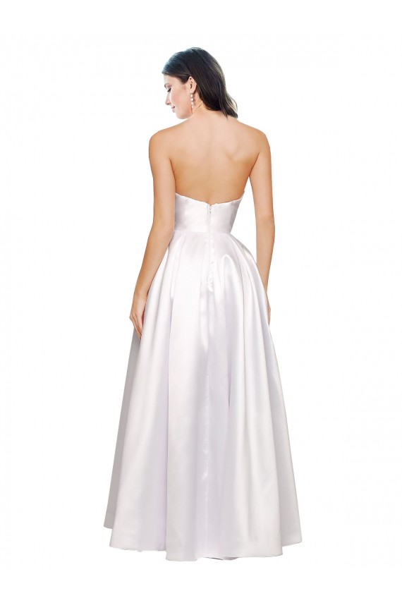 Blanco línea A Sin tirantes Satén elástico Largo Formales Vestidos de dama de honor / Vestidos de fiesta Asequibles