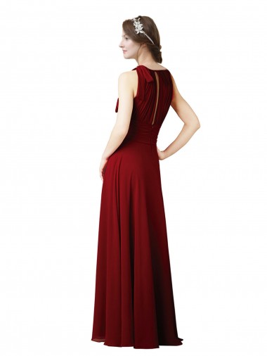 Borgoña Cubierta Halter Gasa Largo Vestidos de dama de honor