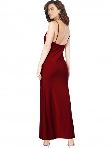 Borgoña Cubierta Satén sedoso Largo Formales Vestidos de dama de honor / Vestidos de fiesta