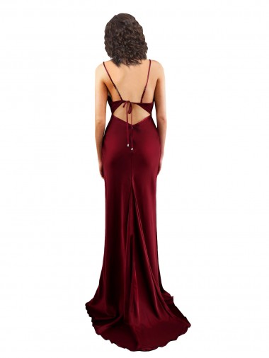 Borgoña Cubierta Satén sedoso Largo Formales Vestidos de dama de honor / Vestidos de fiesta