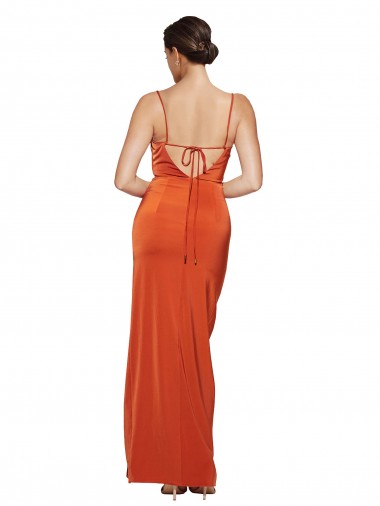 Rust Cubierta Tirantes espagueti Barrer tren Satén elástico Largo Formales Vestidos de dama de honor / Vestidos de fiesta