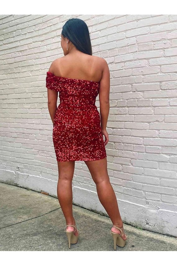 Borgoña Cubierta Un Hombre Corto Lentejuelas Terciopelo Corto Vestidos de fiesta Asequibles