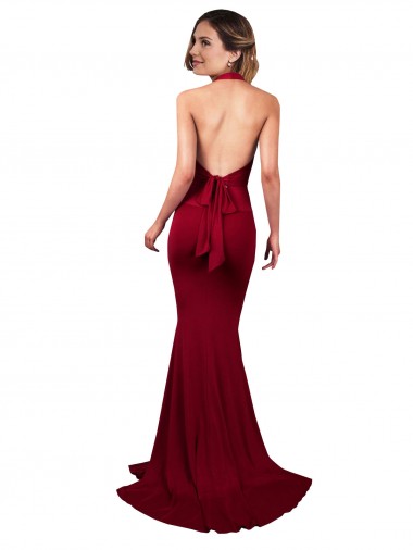 Borgoña Sirena Halter Cuello en V Spandex Largo Formales Vestidos de dama de honor / Vestidos de fiesta