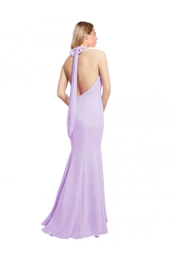 Borgoña Sirena Halter Gasa Largo Vestidos de dama de honor Asequibles