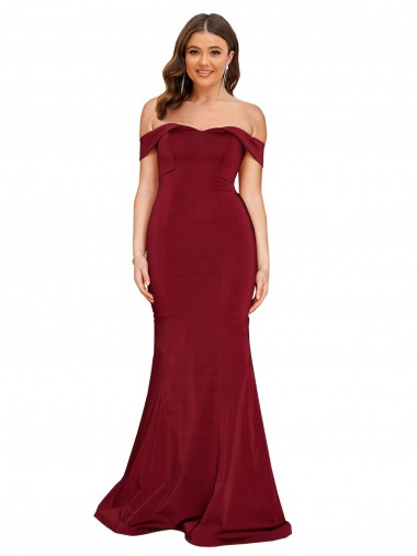 Borgoña Sirena Hombros Descubiertos Spandex Largo Formales Vestidos de dama de honor / Vestidos de fiesta Asequibles