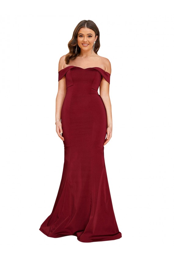 Borgoña Sirena Hombros Descubiertos Spandex Largo Formales Vestidos de dama de honor / Vestidos de fiesta Asequibles