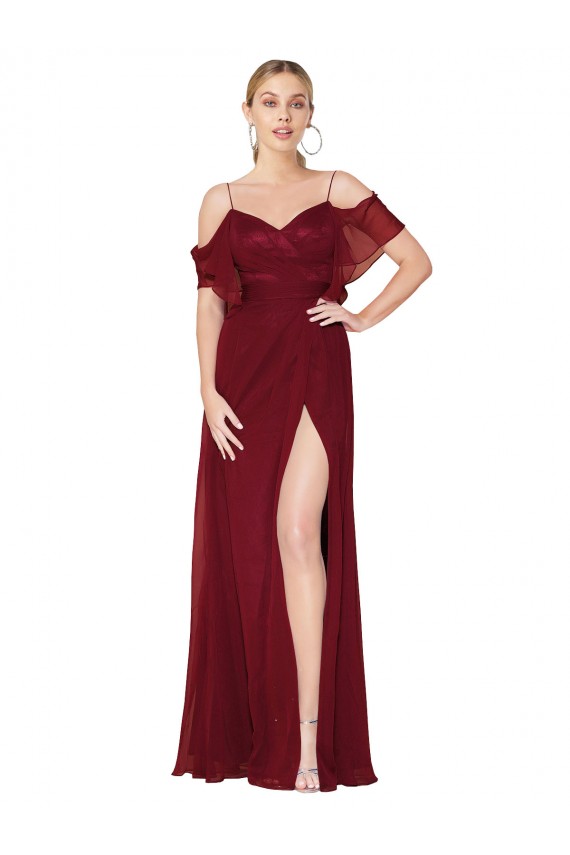 Borgoña Trompeta Hombros Descubiertos Gasa Largo Formales Vestidos de dama de honor / Vestidos de fiesta Asequibles