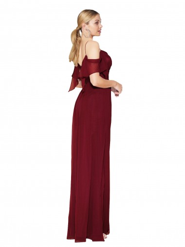 Borgoña Trompeta Hombros Descubiertos Gasa Largo Formales Vestidos de dama de honor / Vestidos de fiesta