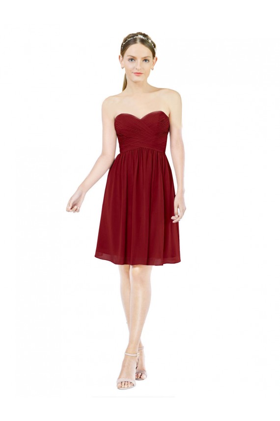 Borgoña línea A Cuello de Corazón Gasa Corto Vestidos de dama de honor / Vestidos de cóctel / Vestidos para homecoming Asequibles