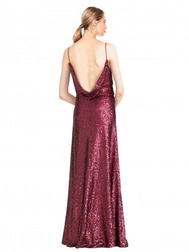 Borgoña línea A Halter Cuello Alto Lentejuela Largo Formales Vestidos de dama de honor / Vestidos de fiesta