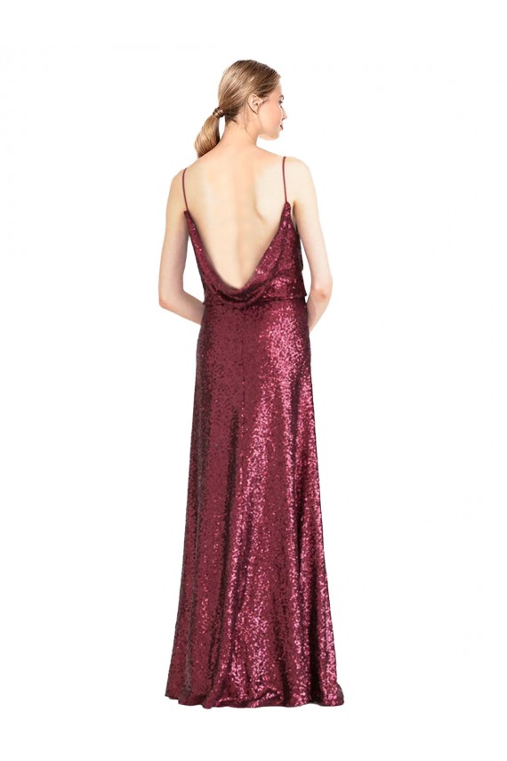 Borgoña línea A Halter Cuello Alto Lentejuela Largo Formales Vestidos de dama de honor / Vestidos de fiesta Asequibles