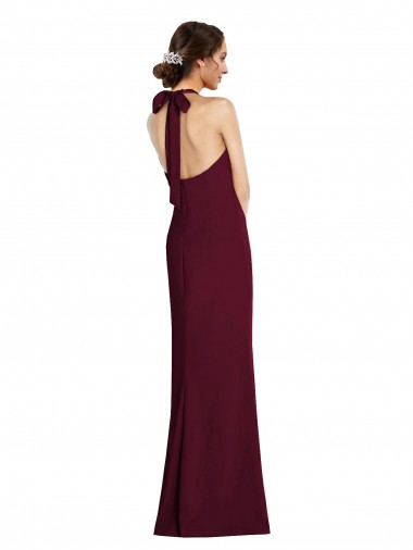 Borgoña oscuro Trompeta Halter Crepé Elástico Largo Vestidos de dama de honor / Vestidos de fiesta