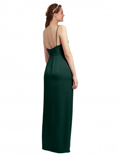 Cazador Verde Columna Tirantes espagueti Cuadrado Satén elástico Largo Formales Vestidos de dama de honor / Vestidos de fiesta