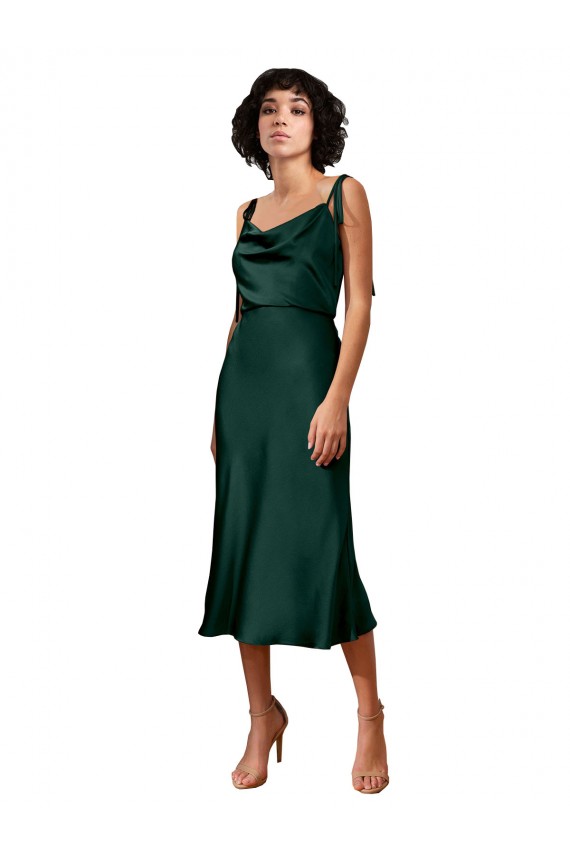 Cazador Verde Cubierta Midi Satén elástico Corto Formales Vestidos de dama de honor / Vestidos de fiesta / Vestidos de cóctel Asequibles