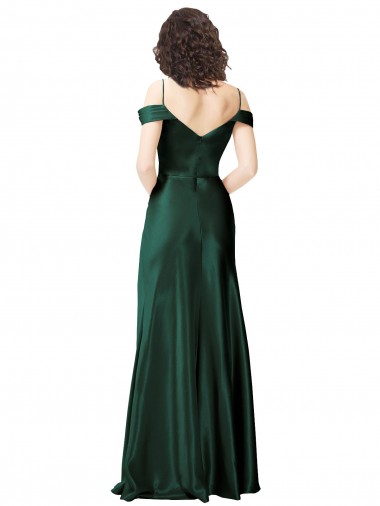 Cazador Verde línea A Hombros Descubiertos Tirantes espagueti Satén elástico Largo Formales Vestidos de dama de honor / Vestidos de fiesta