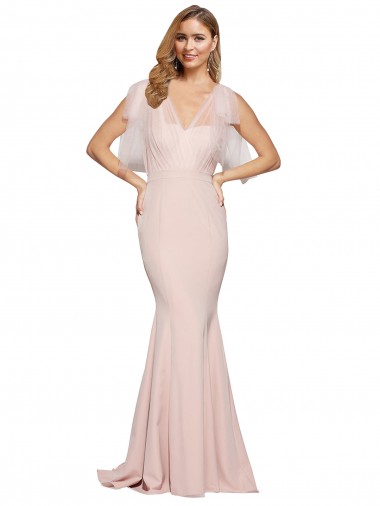 Cubierta Cuello de Corazón Crepé Elástico Tul Largo Formales Vestidos de dama de honor / Vestidos de fiesta Asequibles