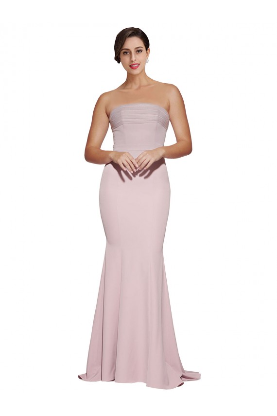 Cubierta Sin tirantes Barrer tren Crepé Elástico Largo Formales Vestidos de dama de honor / Vestidos de fiesta Asequibles