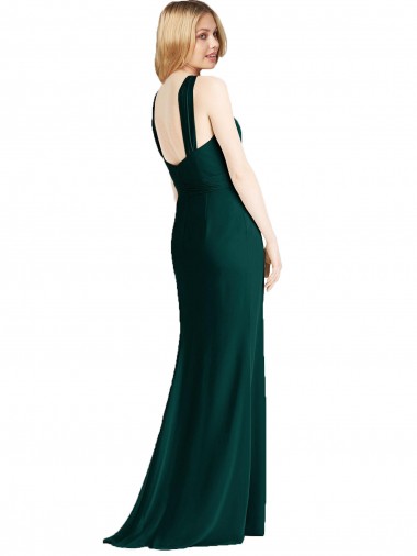 Evergreen Trompeta Halter Gasa Largo Vestidos de dama de honor