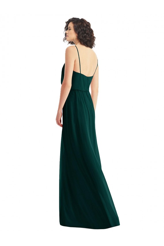 Evergreen línea A Cuello en V Gasa Largo Vestidos de dama de honor Asequibles