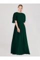 Evergreen línea A Cuello redondo Gasa Largo Vestidos de dama de honor Asequibles