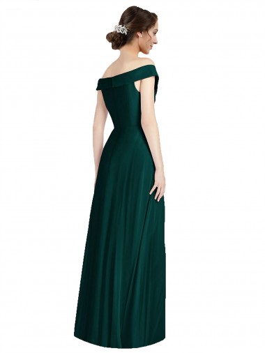 Evergreen línea A Hombros Descubiertos Cuello en V Gasa Largo Vestidos de dama de honor