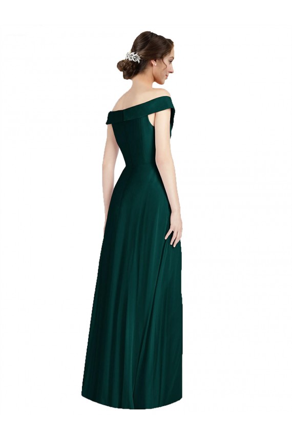 Evergreen línea A Hombros Descubiertos Cuello en V Gasa Largo Vestidos de dama de honor Asequibles