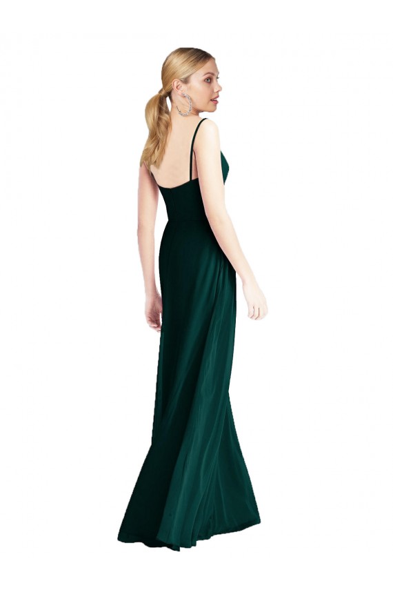 Evergreen línea A Tirantes espagueti Cuello en V Gasa Largo Vestidos de dama de honor Asequibles