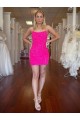 Fucsia Cubierta Tirantes espagueti Corto Lentejuelas Terciopelo Corto Vestidos de fiesta Asequibles