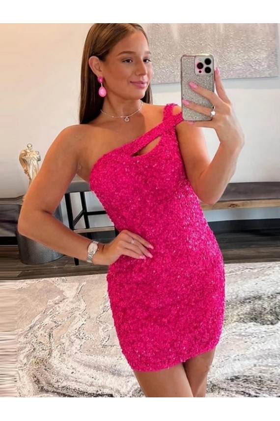 Fucsia Cubierta Un Hombre Corto Lentejuelas Terciopelo Corto Vestidos de fiesta Asequibles