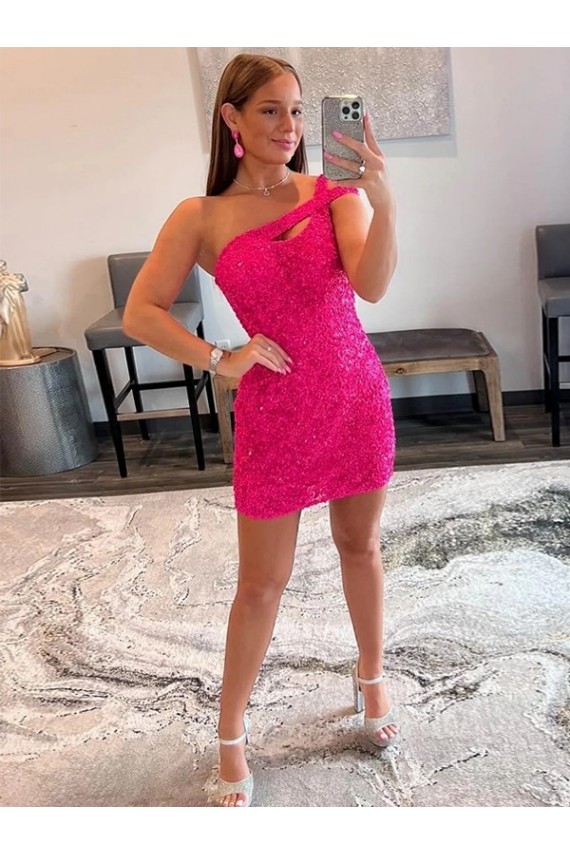 Fucsia Cubierta Un Hombre Corto Lentejuelas Terciopelo Corto Vestidos de fiesta Asequibles