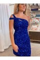 Fucsia Cubierta Un Hombre Corto Lentejuelas Terciopelo Corto Vestidos de fiesta Asequibles