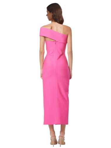 Fucsia Cubierta Un Hombre Midi Crepé Elástico Largo Formales Vestidos de dama de honor / Vestidos de fiesta / Vestidos de cóctel