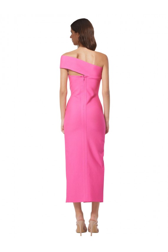 Fucsia Cubierta Un Hombre Midi Crepé Elástico Largo Formales Vestidos de dama de honor / Vestidos de fiesta / Vestidos de cóctel Asequibles