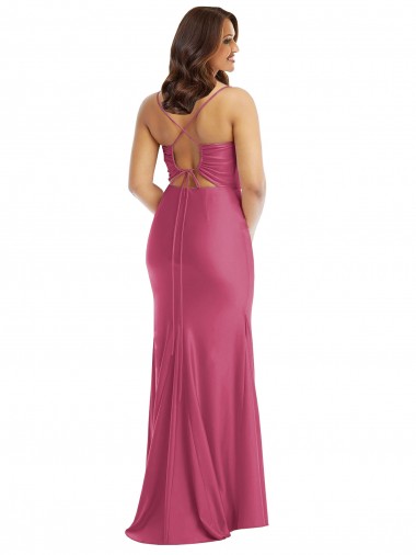 Fucsia Sirena Tirantes espagueti Satén sedoso Largo Formales Vestidos de dama de honor / Vestidos de fiesta