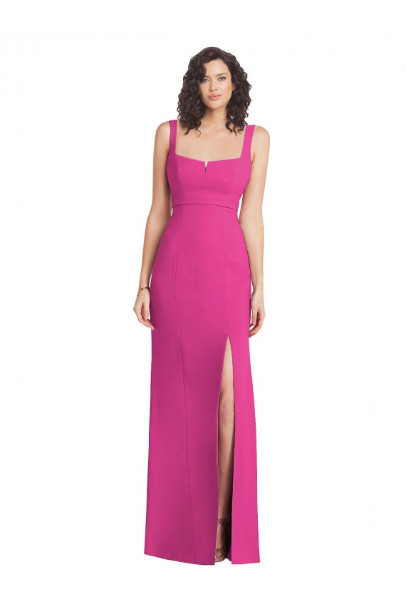 Fucsia Trompeta Cuadrado Crepé Elástico Largo Vestidos de dama de honor / Vestidos de fiesta Asequibles