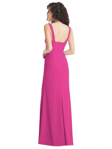 Fucsia Trompeta Cuadrado Crepé Elástico Largo Vestidos de dama de honor / Vestidos de fiesta