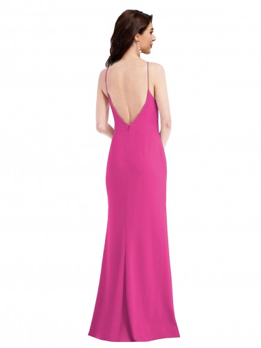 Fucsia Trompeta Halter Cuello Alto Crepé Elástico Largo Formales Vestidos de dama de honor / Vestidos de fiesta