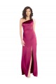 Fucsia línea A Un Hombre Satén elástico Largo Formales Vestidos de dama de honor / Vestidos de fiesta Asequibles