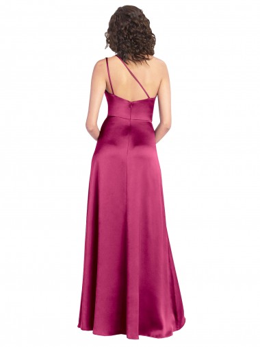 Fucsia línea A Un Hombre Satén elástico Largo Formales Vestidos de dama de honor / Vestidos de fiesta