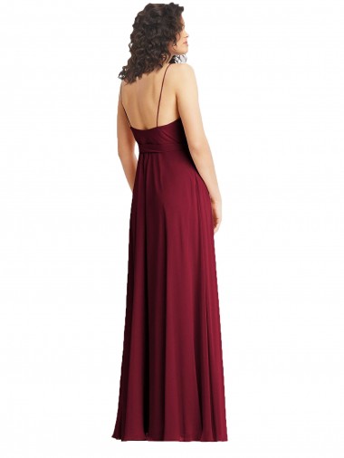 Humo Verde Trompeta Tirantes espagueti Cuello en V Gasa Largo Formales Vestidos de dama de honor / Vestidos de noche