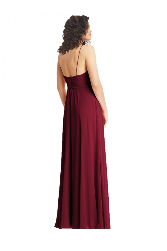 Humo Verde Trompeta Tirantes espagueti Cuello en V Gasa Largo Formales Vestidos de dama de honor / Vestidos de noche Asequibles