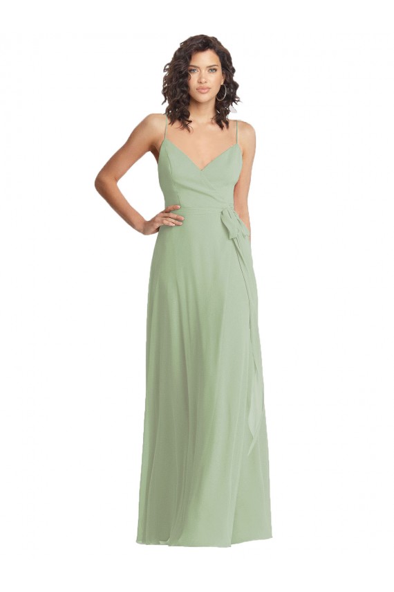 Humo Verde Trompeta Tirantes espagueti Cuello en V Gasa Largo Formales Vestidos de dama de honor / Vestidos de noche Asequibles