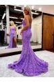 Lavanda línea A Cuello de Corazón Cola corte Lentejuelas Terciopelo Largo Vestidos de fiesta Asequibles