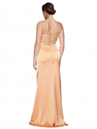 Light Copper Cubierta Un Hombre Satén elástico Largo Formales Vestidos de dama de honor / Vestidos de fiesta
